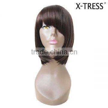 12inch dark brown silk straight high tempreture fibre deep invisible machine made 133g Newest good synthetic hair wig wholesale