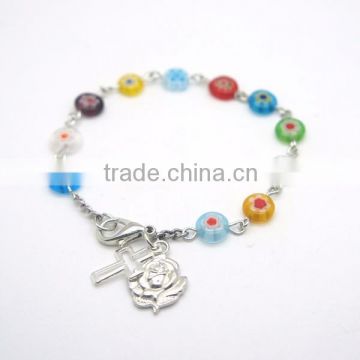 8mm flat azure beads bracelet, rose bracelet with alloy medal