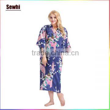 Printed satin bathrobe The peacock for woman Color choice