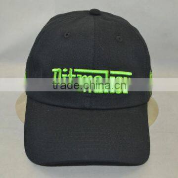 Professional custom 6 panel / 100% cotton/black/green embroidery trademark/baseball cap