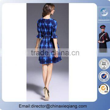 2016 Fashion Ladies Designer Plaid Casual Dress Women Fitted Plaid Maxi Dress