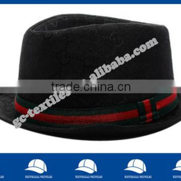 100% cotton jacquard fabric fedora hat with stripe ribbon