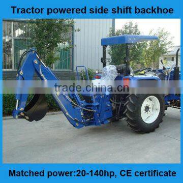 Tractor powered side shift backhoe