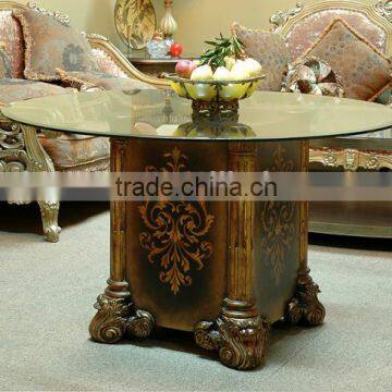 Exquisite Carved Wooden Side Table, Antique Gold Painting Coffee Table With Glass Top, Classical Style Living Room Square Table photo-2