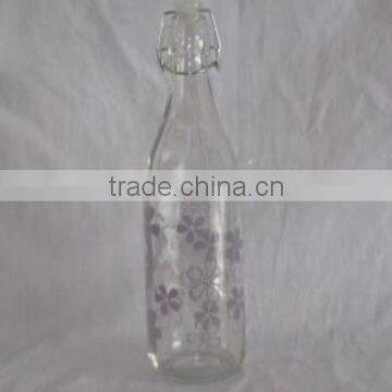 custom flower printing lamp bulb glass juice bottle with metal lid with clip top rail