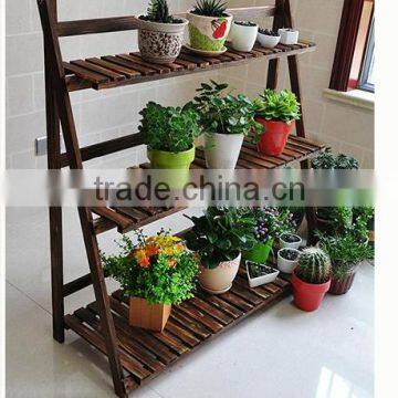 Carbonized Antiseptic Balcony Multi-storey Wooden Flower Display Shelf photo-3