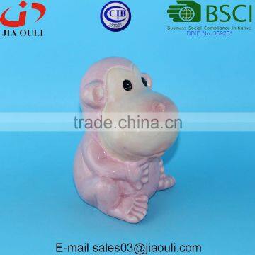 BSCI Audit Factory Glazed Pink Ceramic Monkey Shape Coin Bank for Kids Gift, Ceramic Coins Money Bank photo-4
