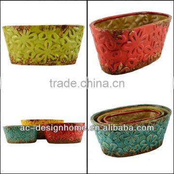 S/3 OVAL CERAMIC PLANTER