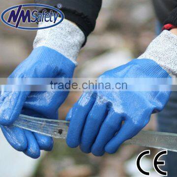 NMSAFETY oil proof glass handling working gloves full coated nitrile cut gloves