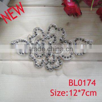 Cheap handmade sewing bead lace flower applique for dress