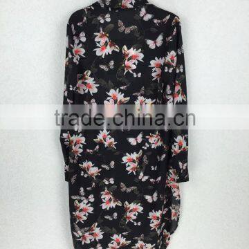 Original Design Women Printed Dress Fashion Chiffon Flower Shirt Dress photo-3
