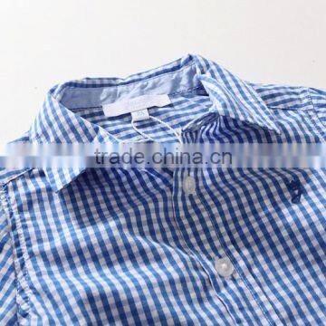 Bulk Baby Boys Girls t Shirts Blue Grid Long Sleeve Cotton Shirts for 3-12 Years photo-3