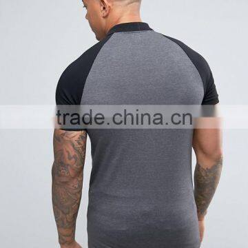 Custom Contrast Raglan Short Sleeve Button Placket Longline Grey Men's Cotton/Spandex 200gsm Casual Slim Fit Polo Tshirt photo-2