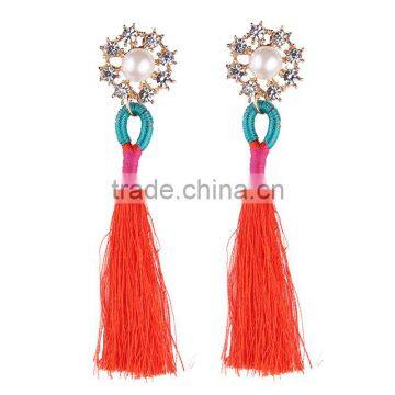 Bohemian Jewelry Imitation Pearls With Long Colorful Tassel Charms Earrings for Women photo-2