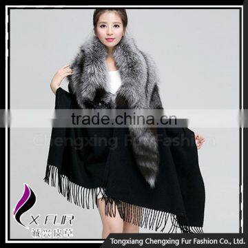 CX-B-P-53A Excellent Quality Cashmere Pashmina With Fur Shawl photo-2