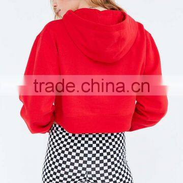 Mgoo Customize Women's Red Cropped Hoodie Sweatshirt Relaxed Fit Ribbed Cuff Long Sleeves Cotton Fleece Hoodies photo-4