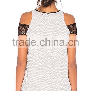 MGOO Hot Sale Women Sportswear Mesh Tank Top Women Contrast Mesh Sport Top With Shoulder Cuffs photo-3