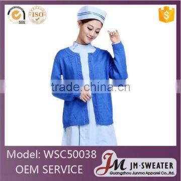 Latest designs knitted hospital work wear blue cotton winter nurse uniform