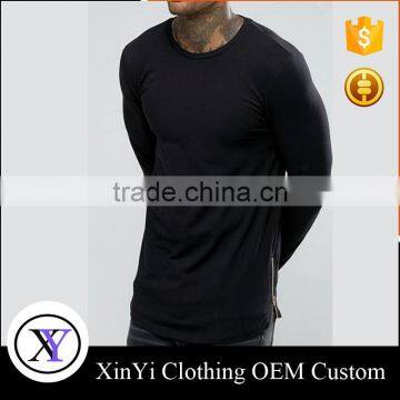 New Style custom cheap fashion men long sleeve t shirt with zipper