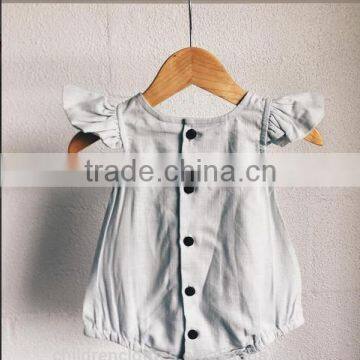 Wholesale Boutique Summer Baby Clothes Flutter Sleeve Stripes Linen Romper photo-2