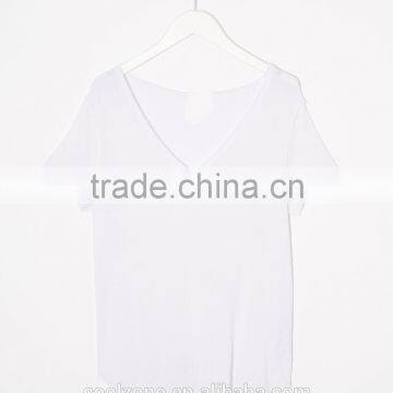 Relaxed Fit V-neck Soft-touch Blank T-shirt Knitted Women t Shirt photo-4