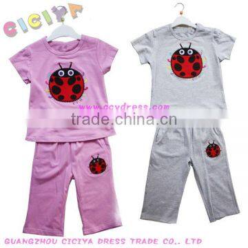 Summer design girl's pajams short sleeve 2pcs set 100%cotton pajamas in pajamas