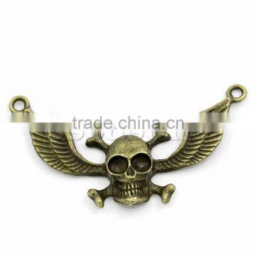 Handmade Connectors Findings Halloween Skull Wing Antique Bronze 5.9x3cm,30PCs