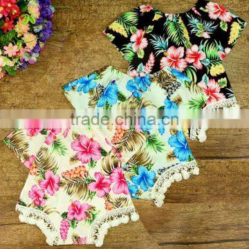 Kids rompers and playsuit floral pom pom rompers M7040505