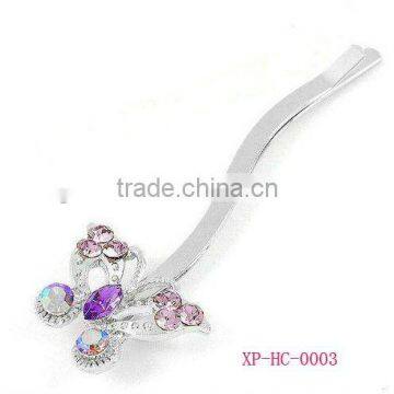 High quality dazzling butterfly hair clip with purple CZ and crystal