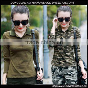 Outdoors New Design Camouflage Polo Shirts Ladies Long Sleeve Slim Uniform Jersey Blouse For Women