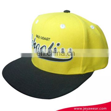 New Style custom 6 panel yellow flat embroidery logo hip hop snapback caps hats