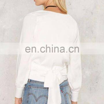 New Style Women Tops and Blouses, 2017 Summer Women Wrap White Blouse photo-4