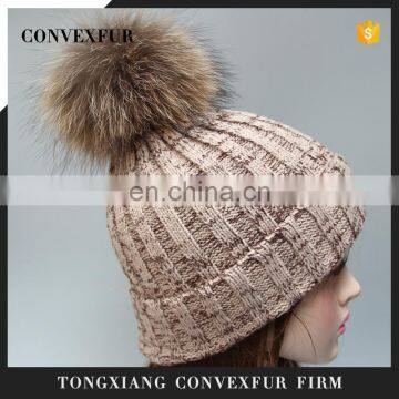 Fashion pattern pompon hat with lurex acrylic knitting hat with pompon