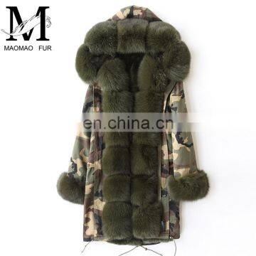 Elegant Style Big Fur Collar Real Rabbit Fur Parka Women Winter Coat Fur