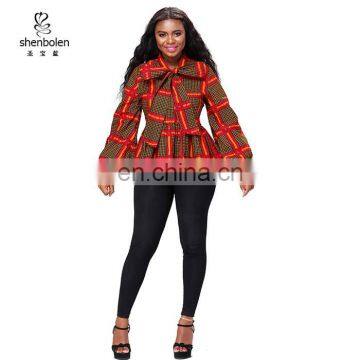 2017 Autumn African clothing Long Sleeve Peplum Designs African Print Women top