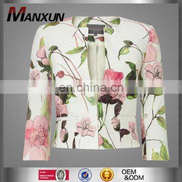 Spring fashion new european floral lady jacket long sleeve cotton elegant ladies fancy jacket