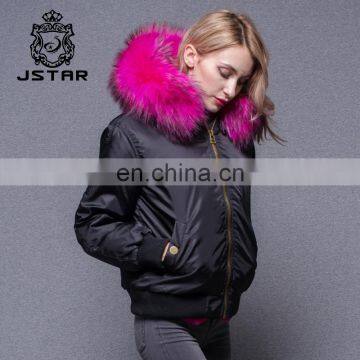 Goods in Stock 2017 New Arrive Black Bomber Jacket With Raccoon Fur Collar photo-2