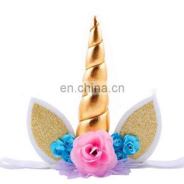 birthday party rose flower golden unicorn headband