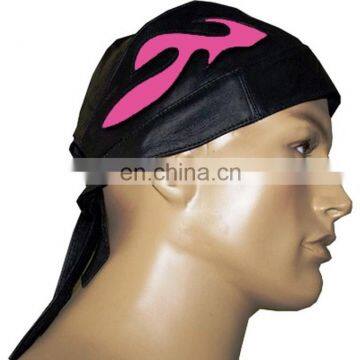 HMB-901N LEATHER SKULL CAP DURAG HEAD WRAP BANDANA SKULLCAP HATS SCARF PINK FLAMES