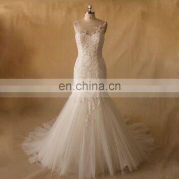 Massive Bling Beads With Lace Fit Mermaid Flare Wedding Dress Bottom Tulle Chapel Train