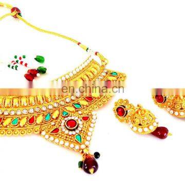 2015 Wholesale Indian Gold Plated Collar Necklace set-Kids wear Necklace set-Gold Plated Pearl collar Jewellery