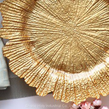Elegant Gold Dinner Charger Plates Factory Wholesale 13inch Glass Plates for Decoration or Wedding photo-4
