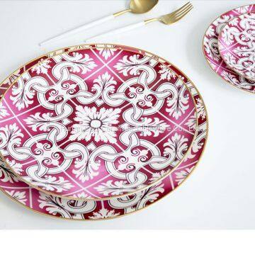 High quality wholesale red porcelain ceramic plates set for wedding dinnerware