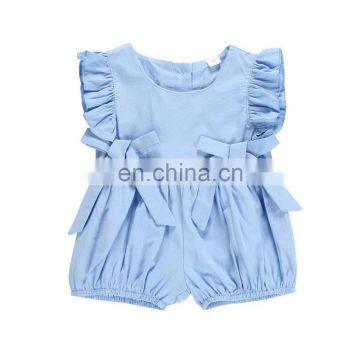 plain color sleeveless  romper Jumpsuit with two big bows beautiful Girls Daily Wear romper