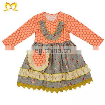 Girl Boho Ruffle Dress With Gold Trim Kids Western Dress For Sale Normal Frock Designs