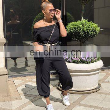 LAITE J2032 Autumn Women Solid Color Jumpsuit Ladies Off-shoulder Playsuit Jumpsuit for Women With Belt photo-3