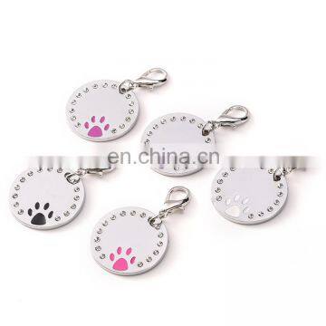 New arrived alloy round diamond footprint pattern diamond pet dog id tag accessories