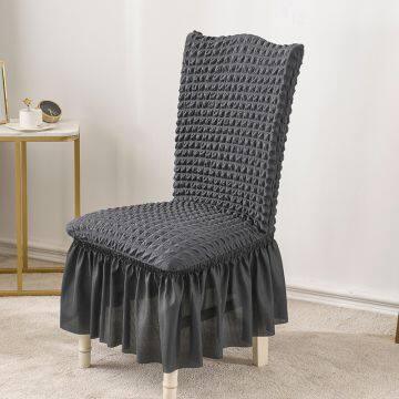 Stretch Seersucker Dining Chair Covers Chair Slipcovers with Ruffled Skirt Grey