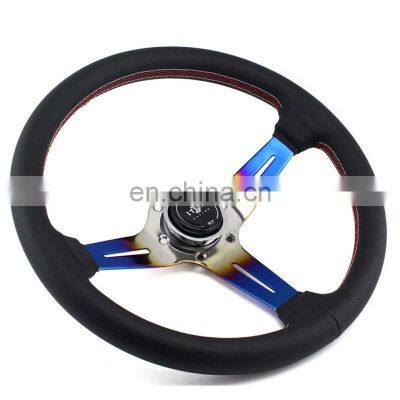 jdm racing Titanium Burnt Blue deep dish steering wheel with horn button suede for sale