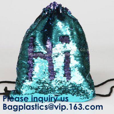 Fashion Bling Sublimation Magic Sequin Drawstring Backpack Bag,Glitter Mermaid Flip Sequin Bag Outdoor Shoulder Reversib photo-4
